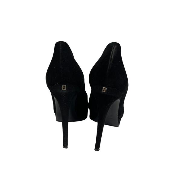 FENDI Black Suede 'Sophie Decollete' Logo Pumps Platform Heels Size 35.5 US 5.5 - Picture 6 of 9